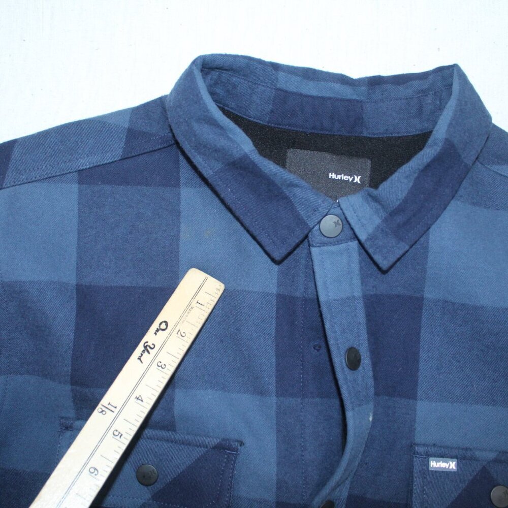 Hurley Men Black and Blue Flannel Jacket Long Sleeve Size 2XL Missing Buttons - Picture 5 of 10